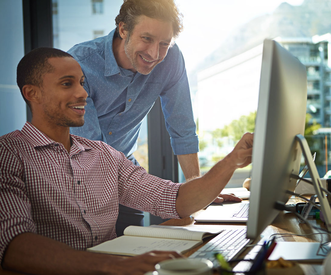 Two people working